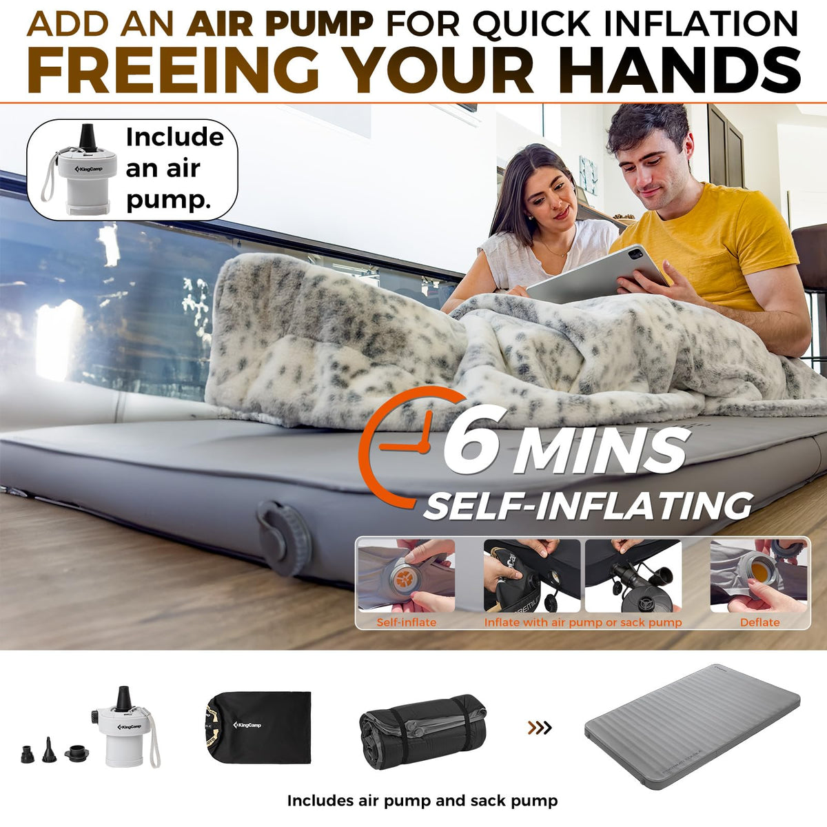 KingCamp Double Self-Inflating Camping Mattress with Pump