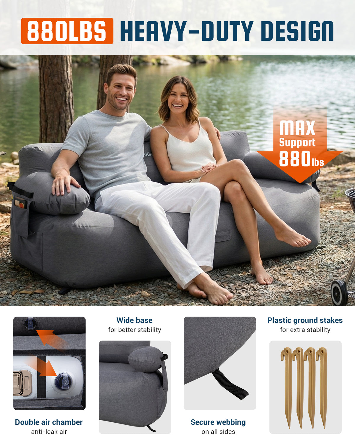 Double Inflatable Camping Sofa with Built-in Electric Pump