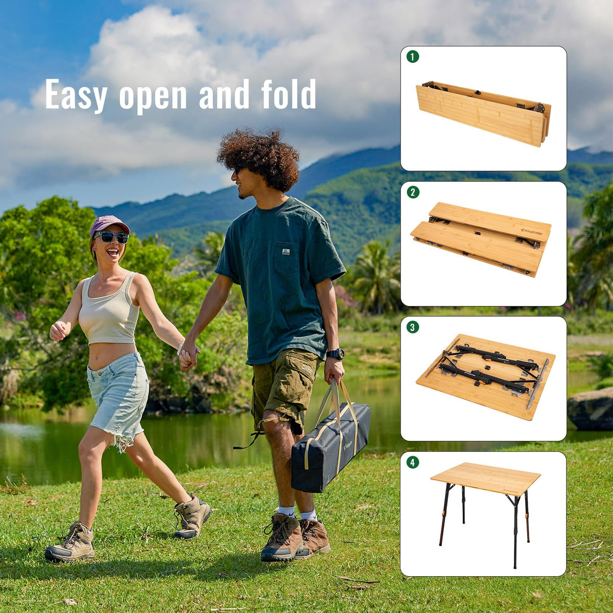 KingCamp BAMBOO P8060 Folding Bamboo Table