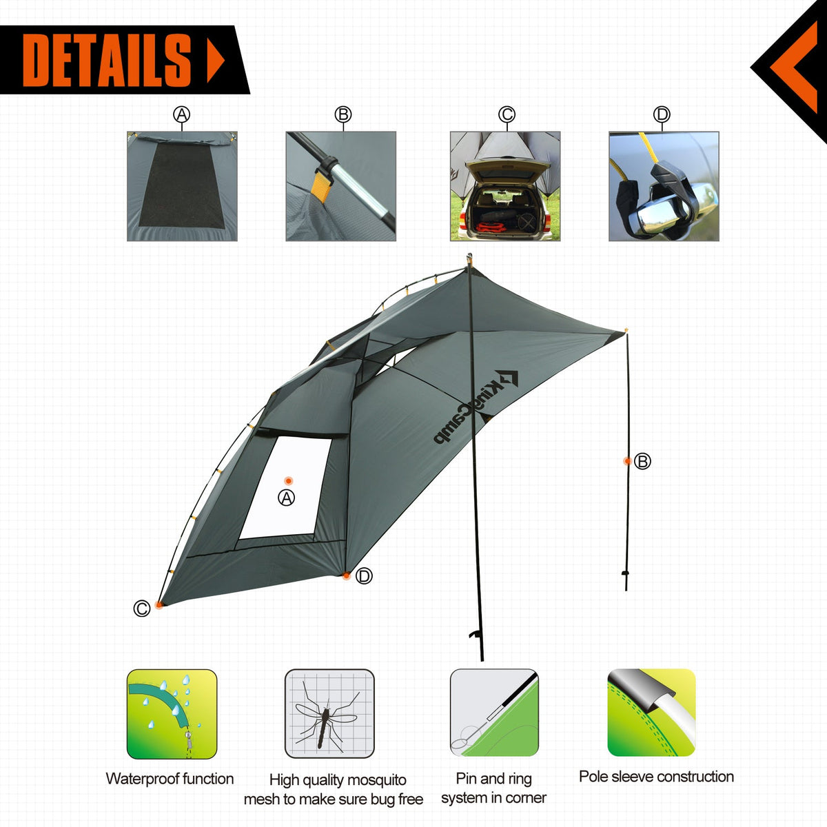 Large Size Compass SUV Car Awning Shelter