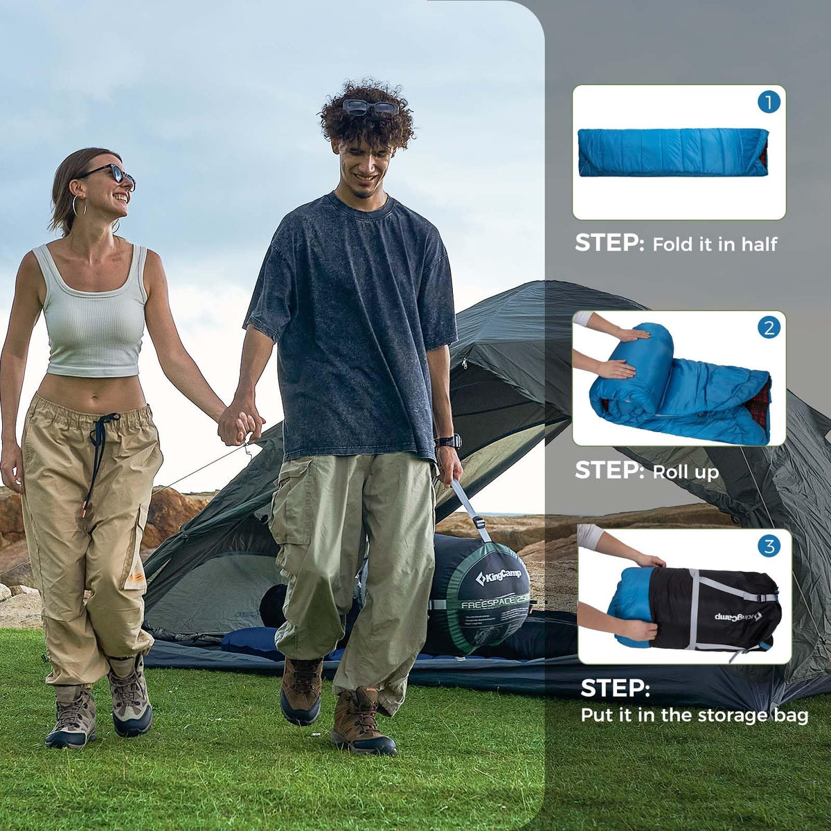 KingCamp FREESPACE 250D Double-Sized Sleeping Bag Blue