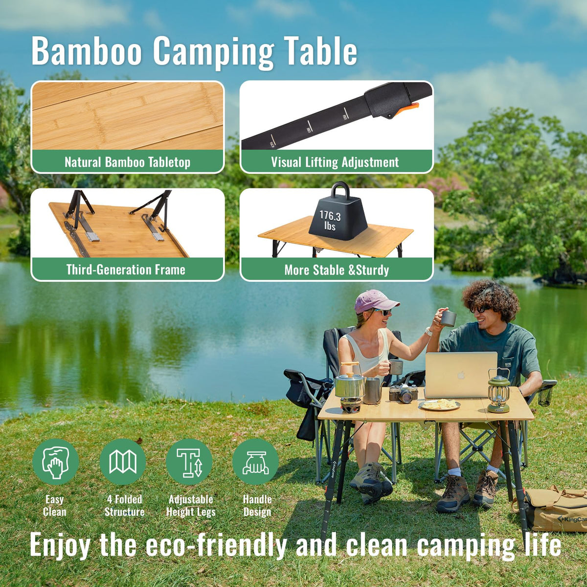 BamAura 4Fold 10070 All-Terrain Bamboo Camping Table