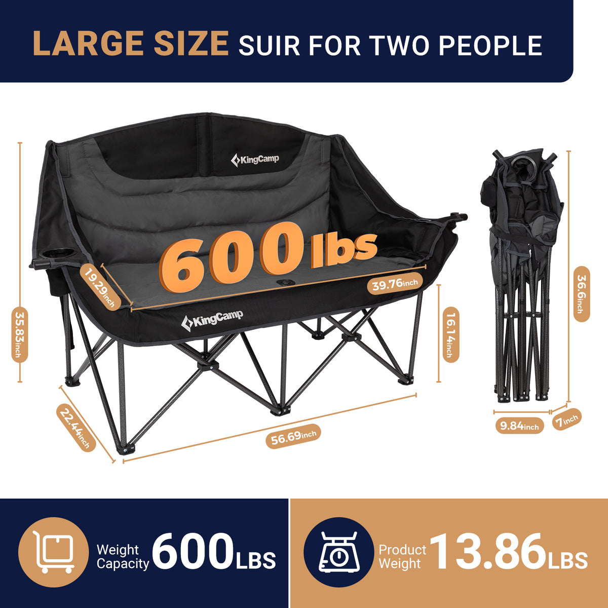 KingCamp Oversize Double Camping Loveseat