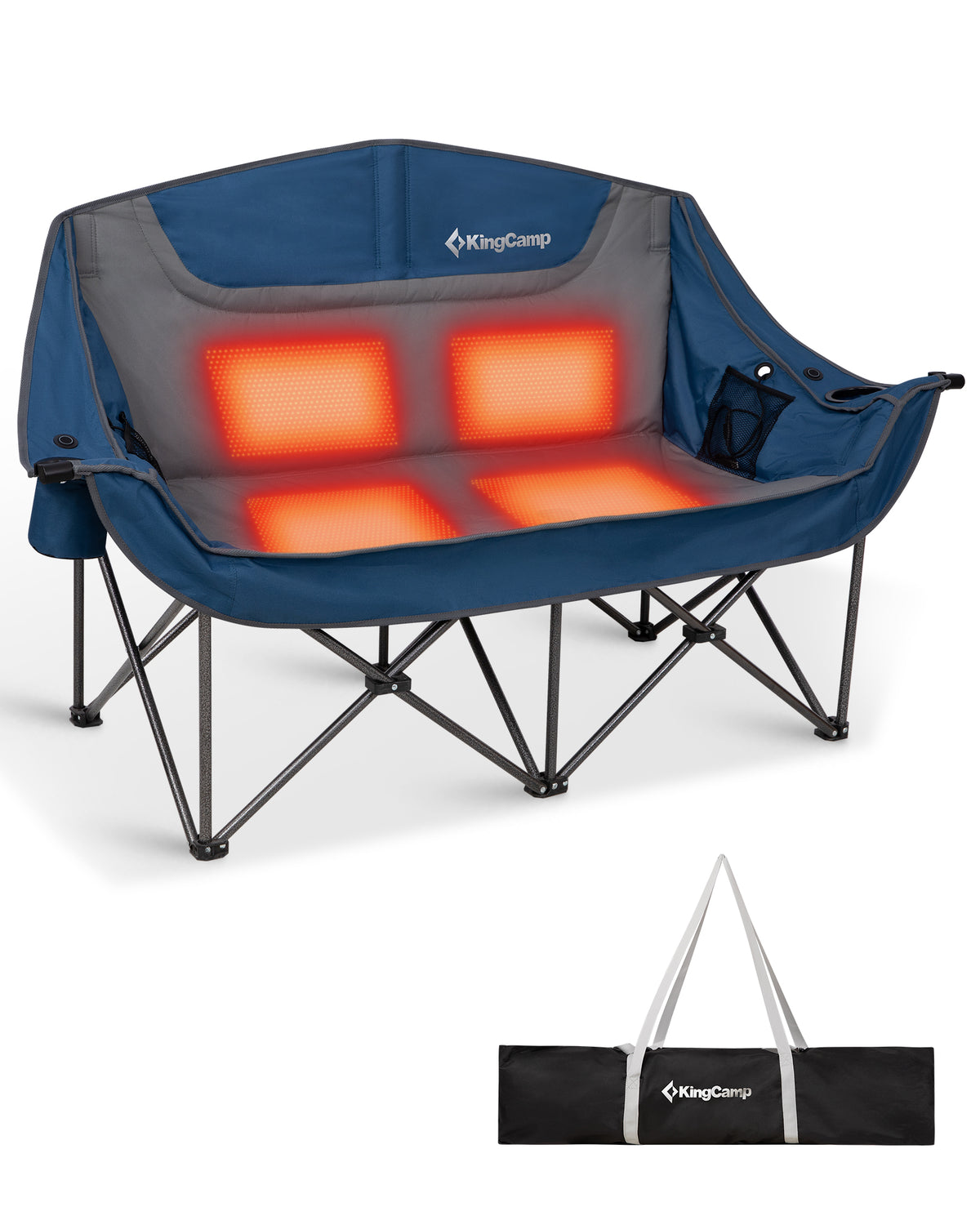 KingCamp CANNA C20 PLUS Heated Loveseat Camping Chair - 2-Person Oversized Padded Couples Chair with 3-Temperature Settings