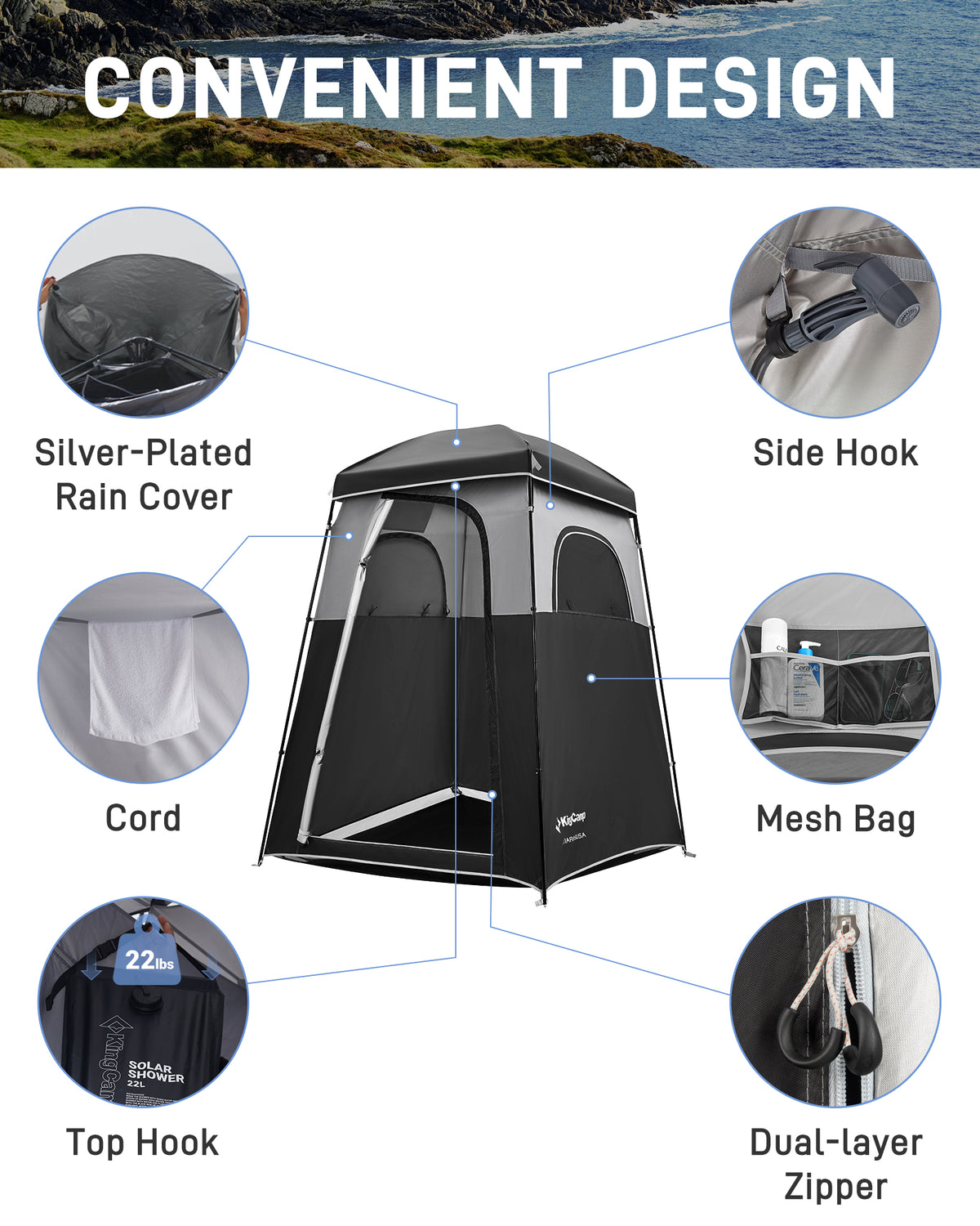 MARASUSA Single Privacy Shelter with 20L Solar Shower Bag