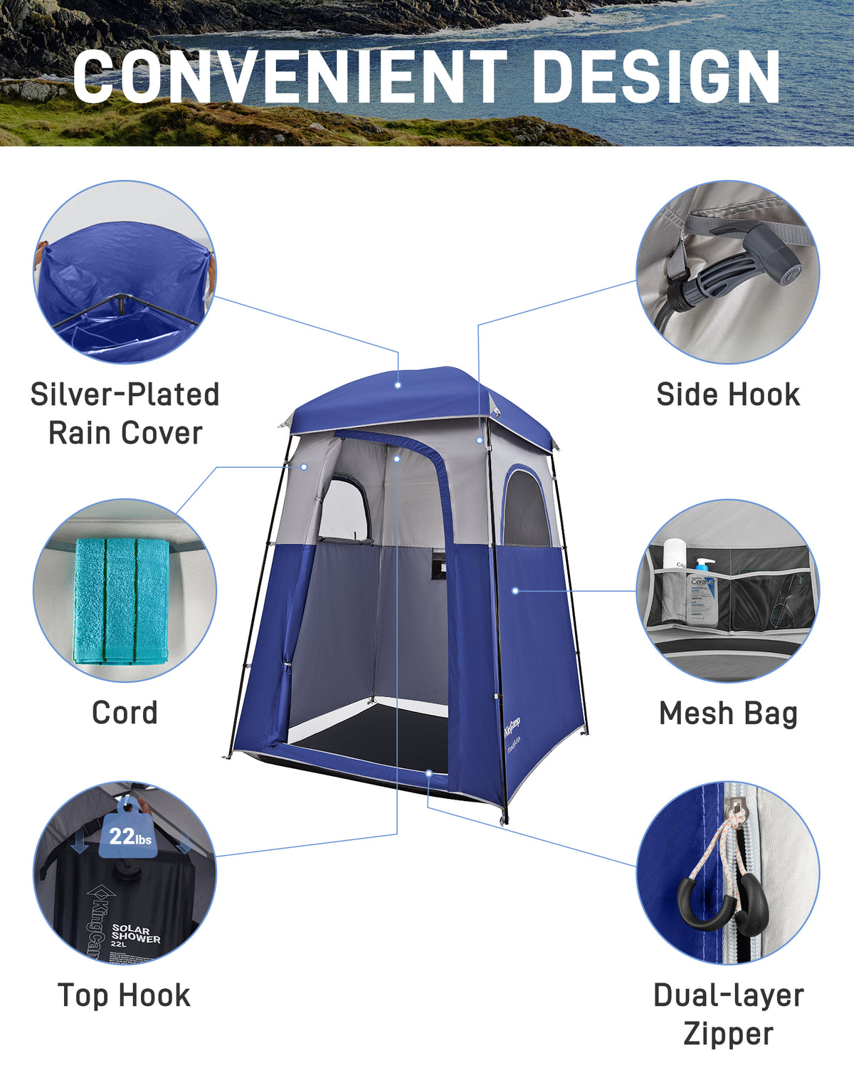 MARASUSA Single Privacy Shelter with 20L Solar Shower Bag