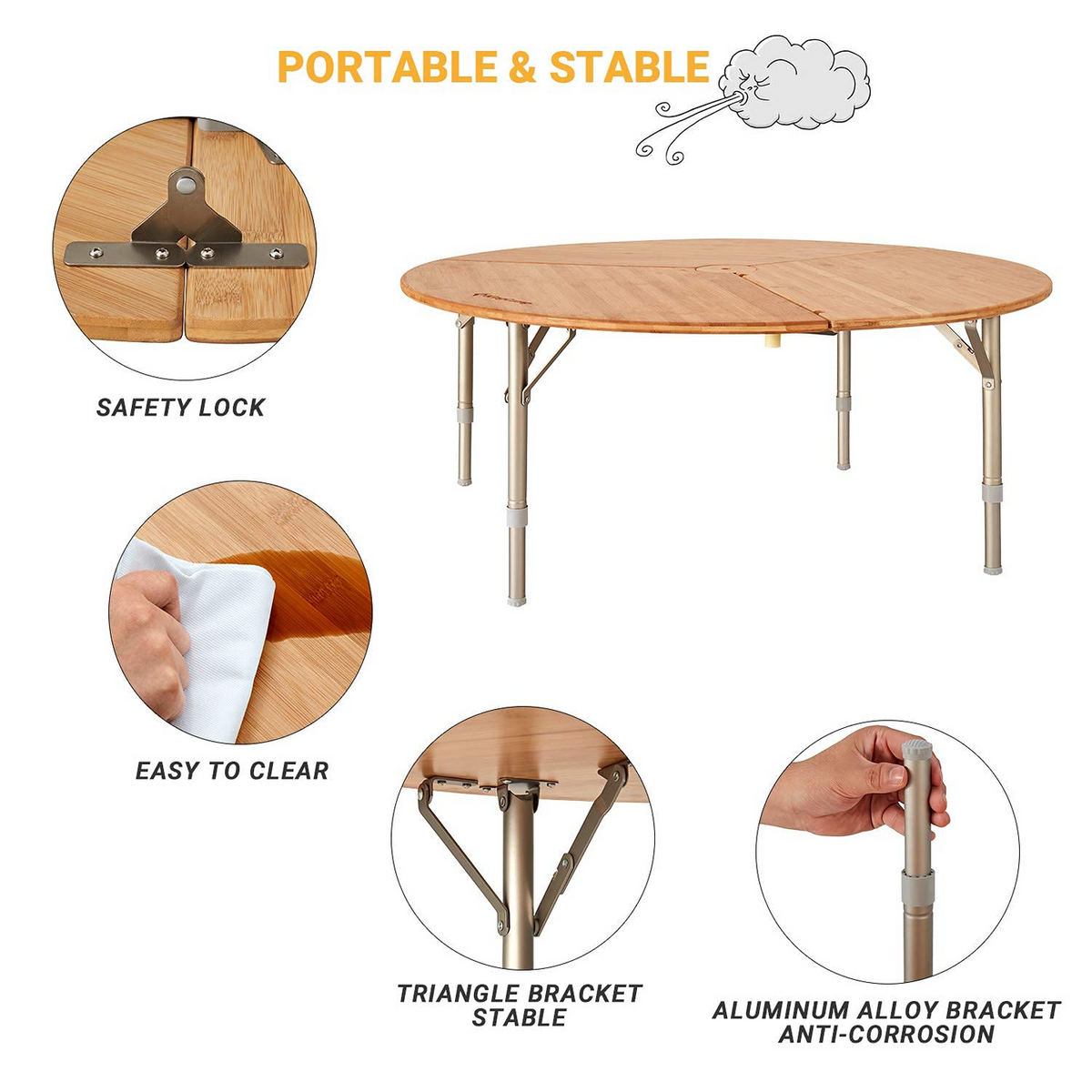 Bamboo Round Folding Table