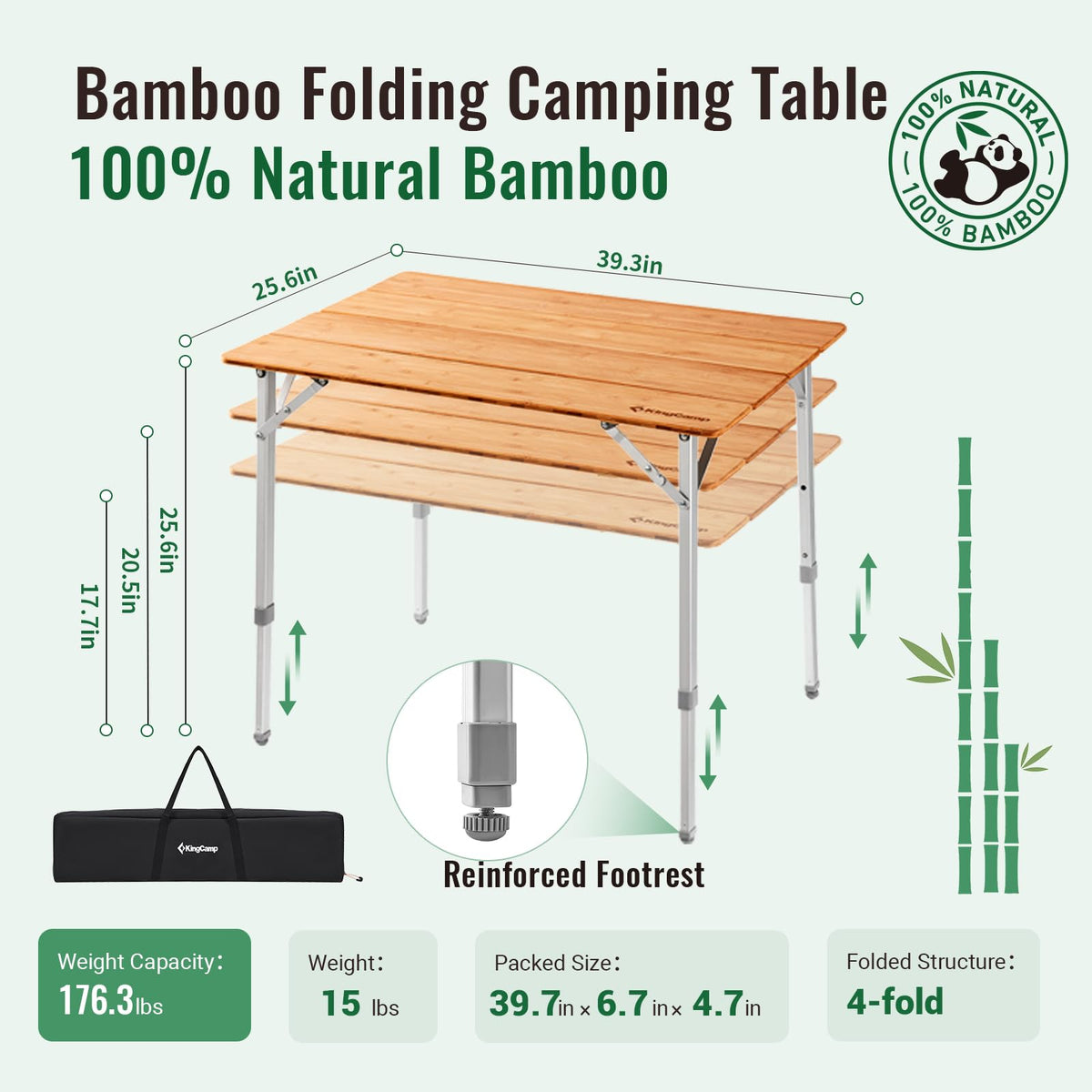 KingCamp BAMBOO 4-Folding Bamboo Table L