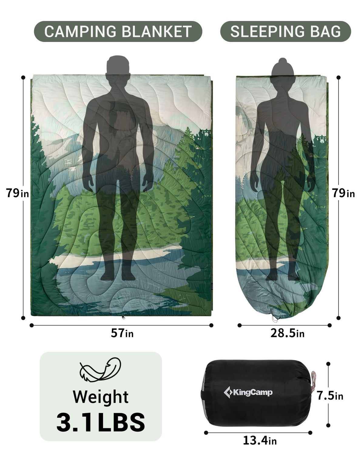KingCamp Boho Printed Wearable Camping Blanket Sleeping Bags