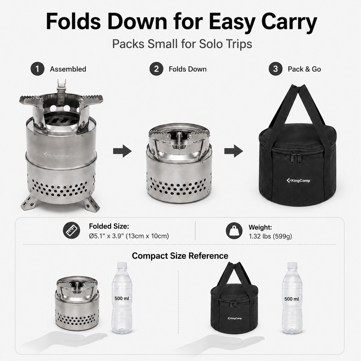 KingCamp FIREWOOD S Mini Folding Wood Stove, Folds Down for easy carry, Pack Small for Solo Trips