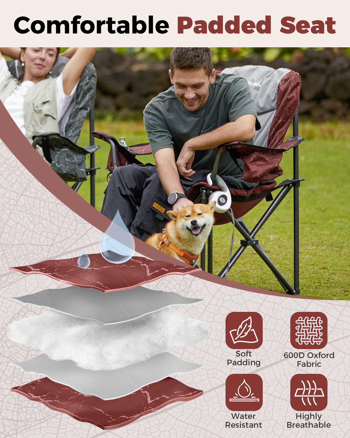 KingCamp JUNIPER C10 Oversized Folding Chair with Adjustable Lumbar Support Red