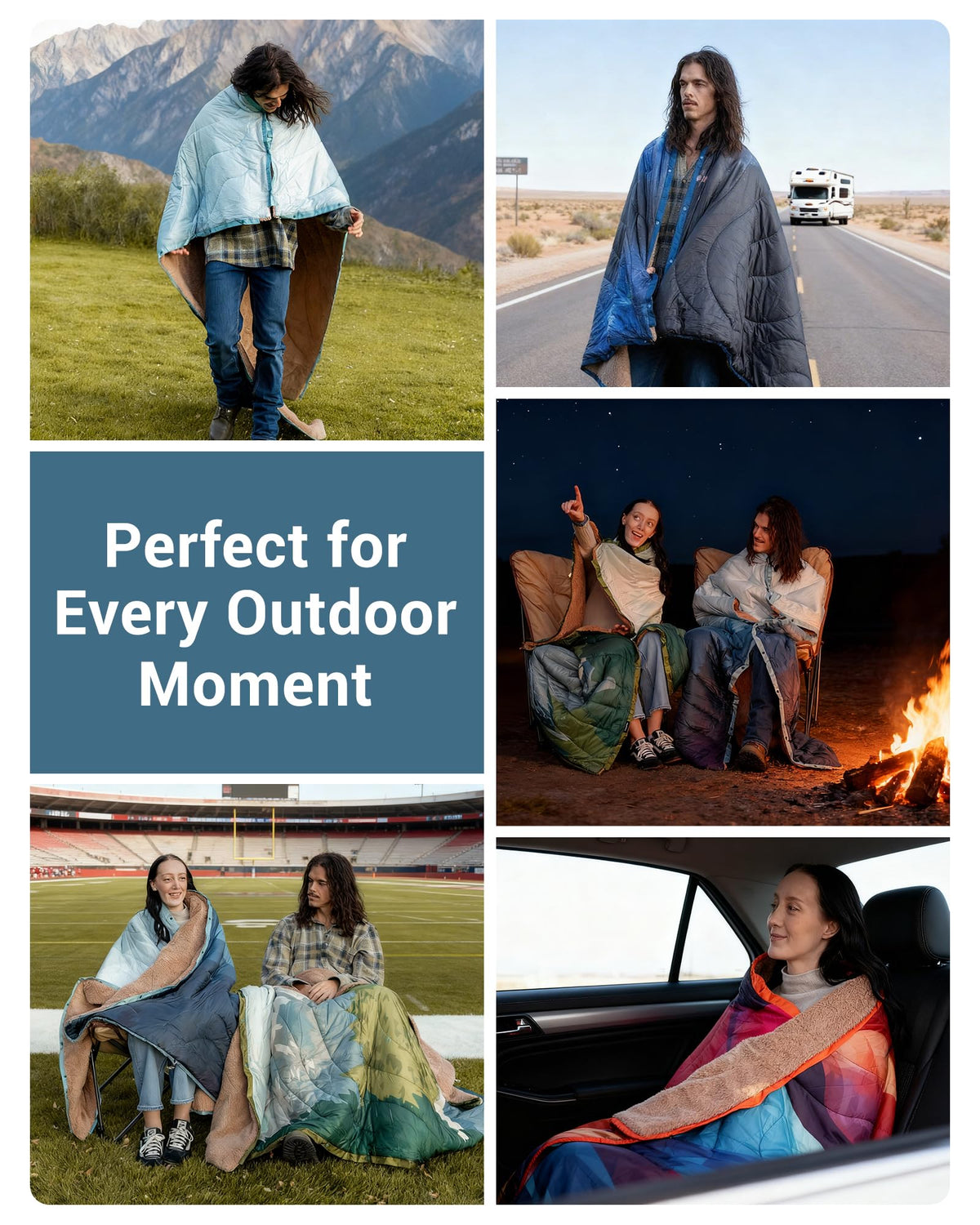 KingCamp Large Sherpa & Water-Resistant Picnic Blanket can be Use As PONCHO Sleeping Bags Picnic Mat