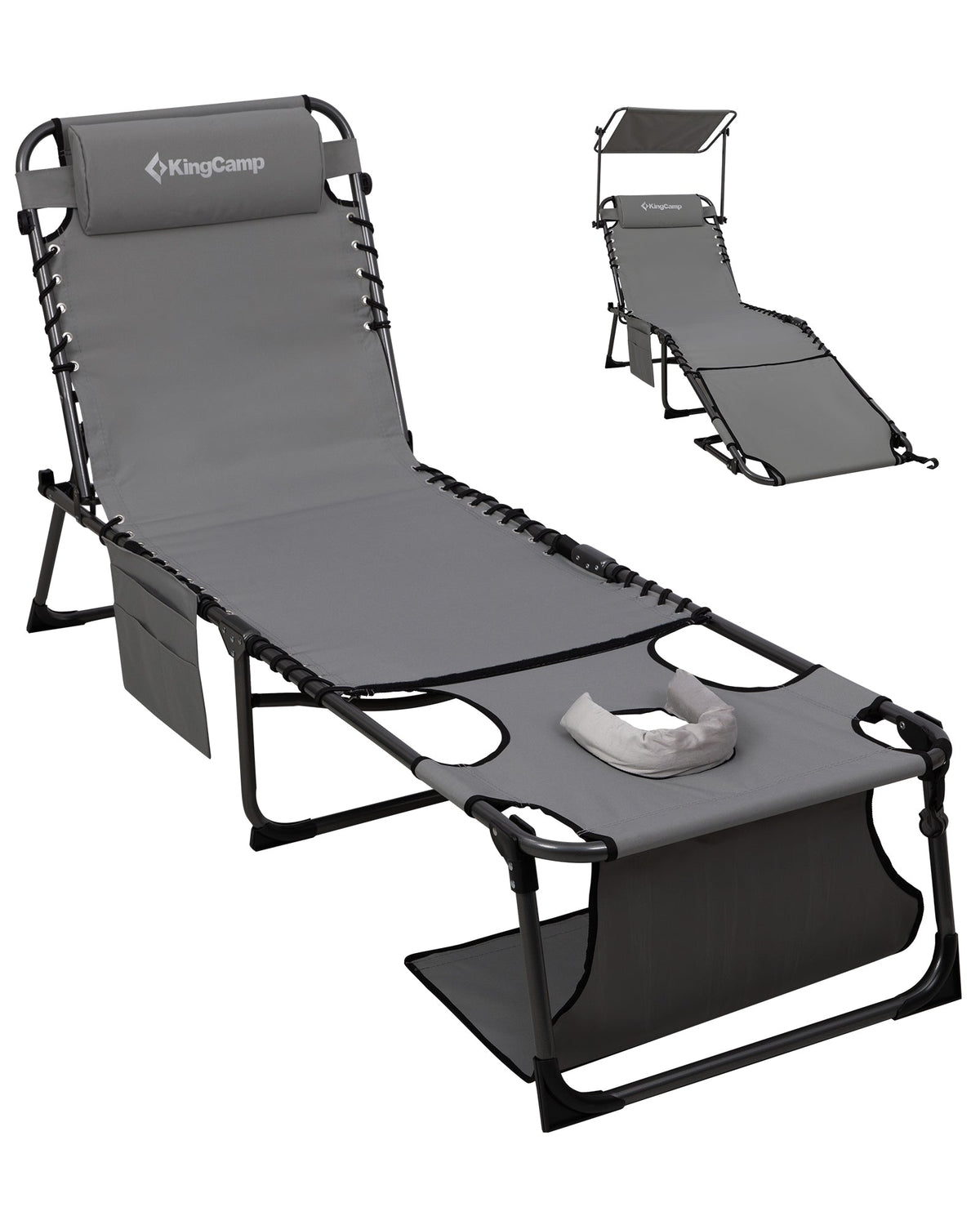 KingCamp MAGNOLIA B30 Folding Tanning Chair with Face Hole & Canopy Shade | 400lb Capacity