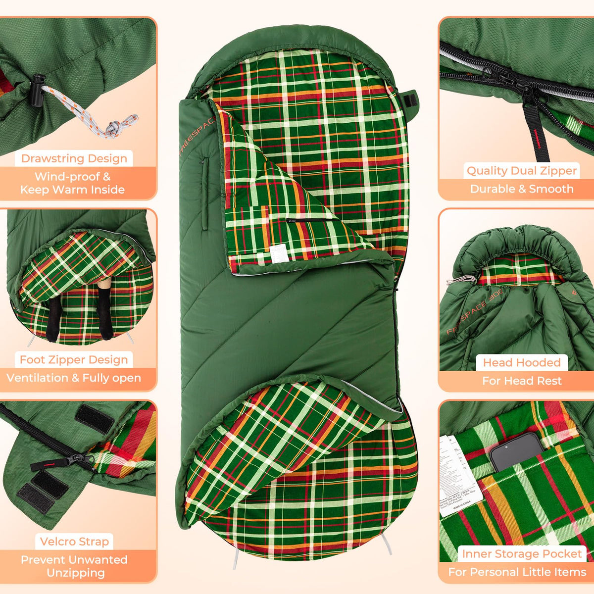 Wearable Flannel Camping Sleeping Bag- XL