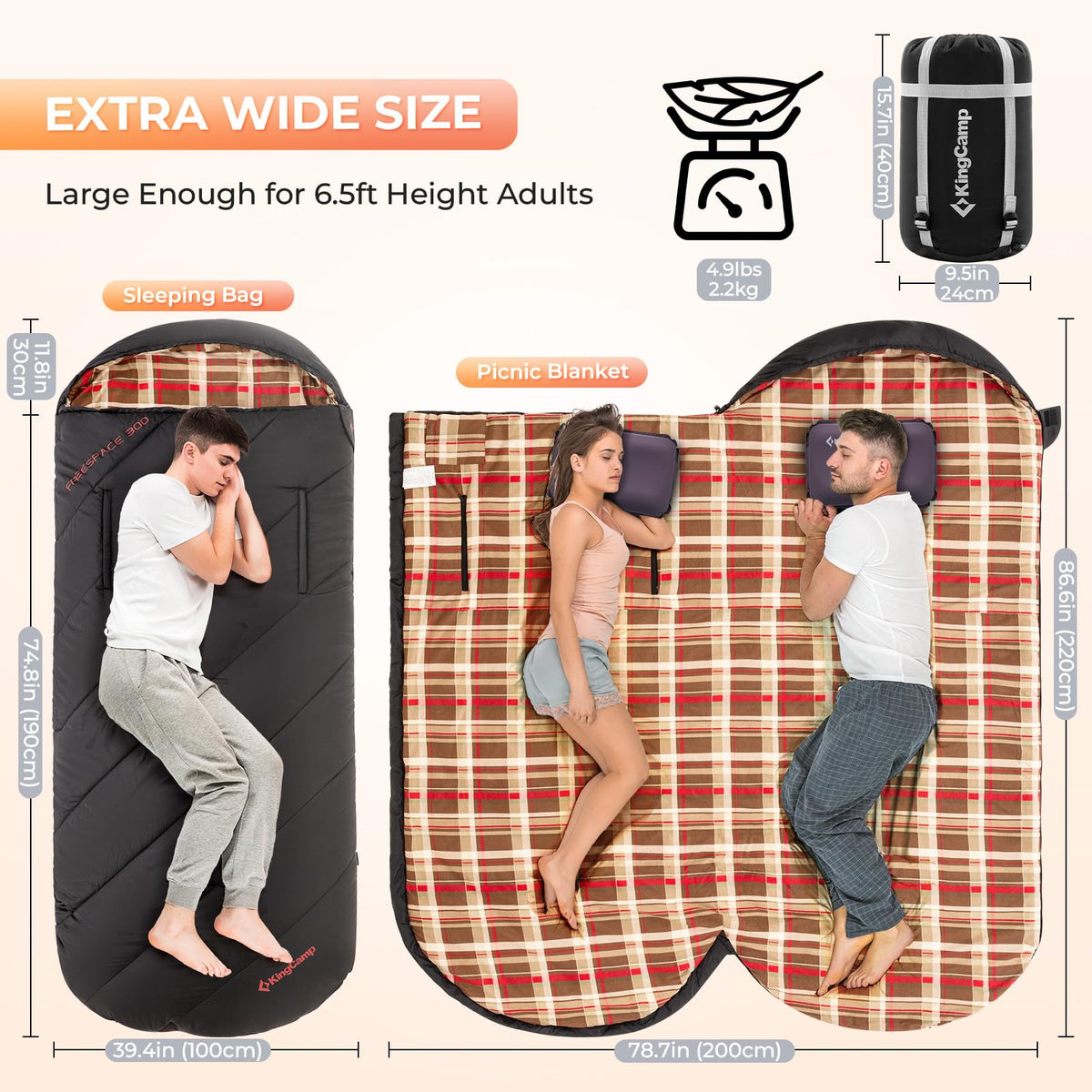 Wearable Flannel Camping Sleeping Bag- XL