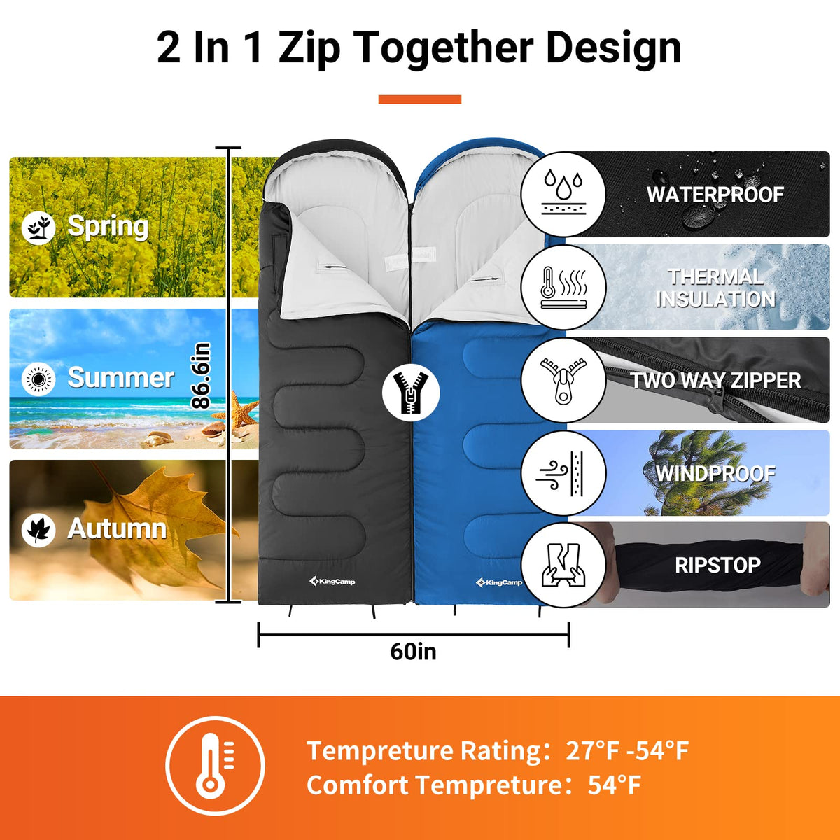 45F 3-4 Season Flannel Sleeping Bag