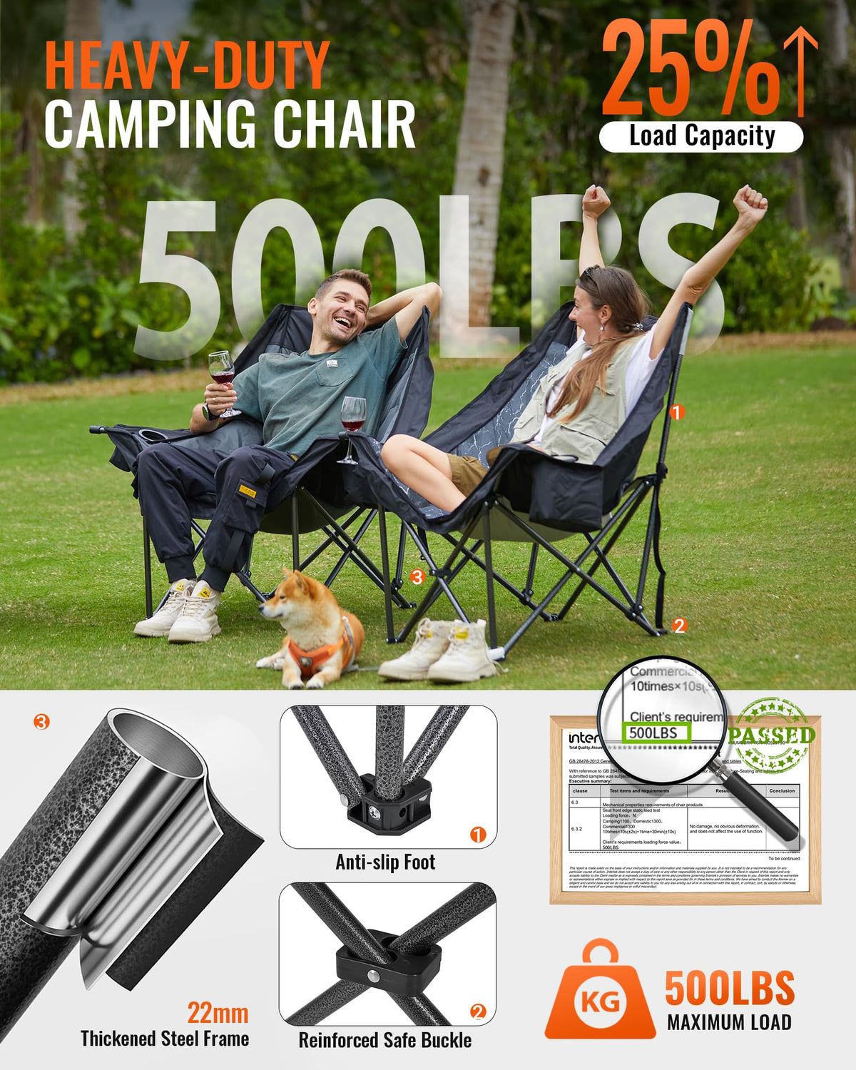 KingCamp CANNA C10 PLUS Oversized Padded Camping Chair Lava Grey Heavy Duty Camping Chair