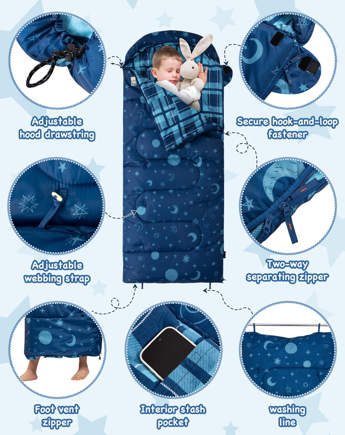 Galaxy Zoo C 300 Kids Sleeping Bag Adjustable Length