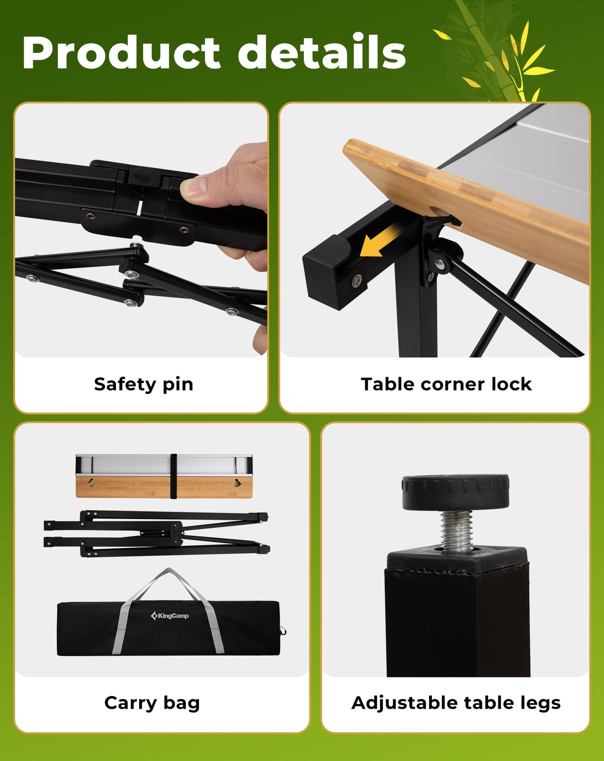 KingCamp BamAura Folding Roll-Top Aluminum Table with Bamboo Extensions