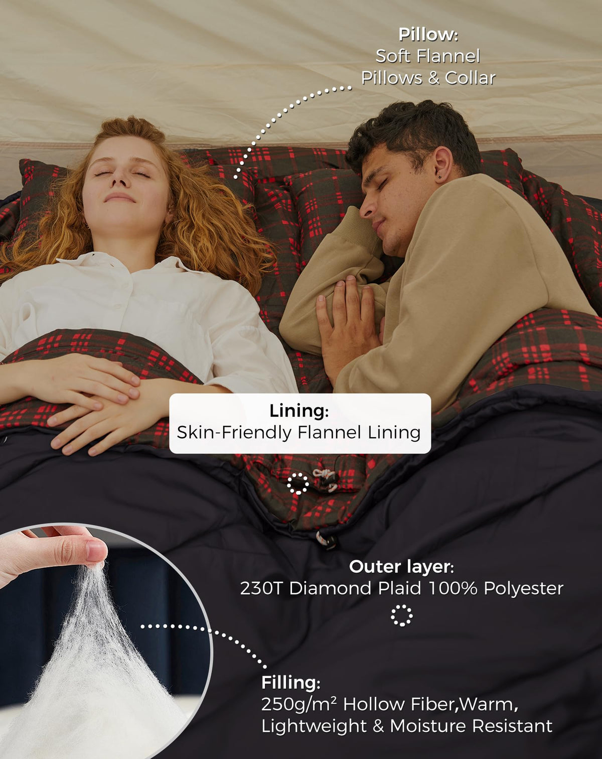 KingCamp FREESPACE 250D Flannel Double-Sized Sleeping Bag
