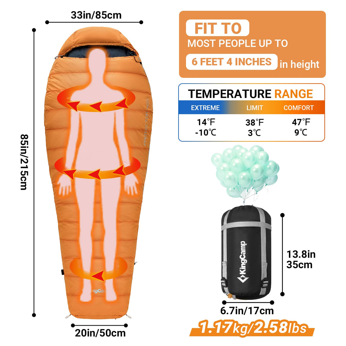 Saco de dormir tipo momia KingCamp PROTECTOR 400 Down 