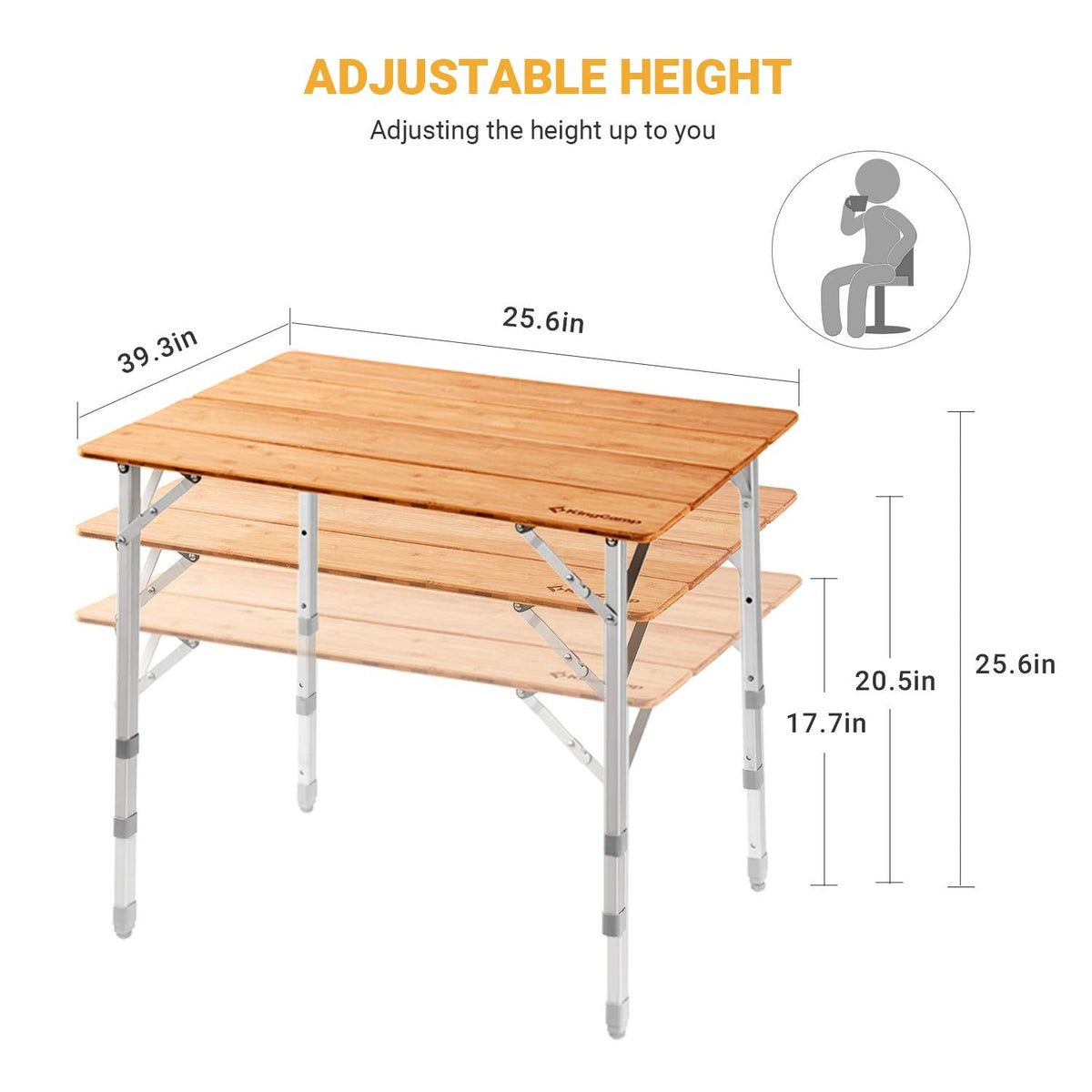 KingCamp Bamboo Folding Adjustable Height Tables