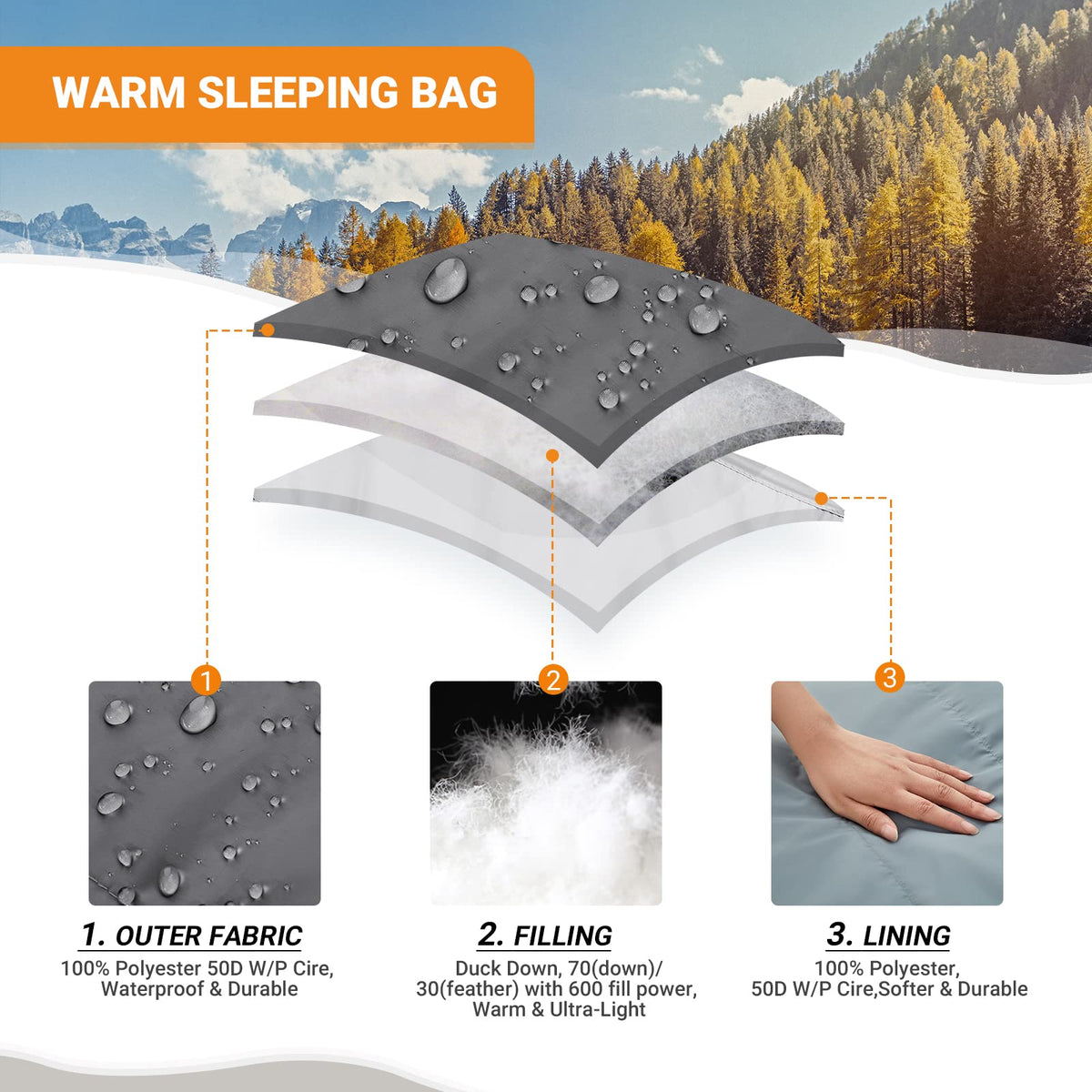 Saco de dormir tipo momia KingCamp PROTECTOR 400 Down 