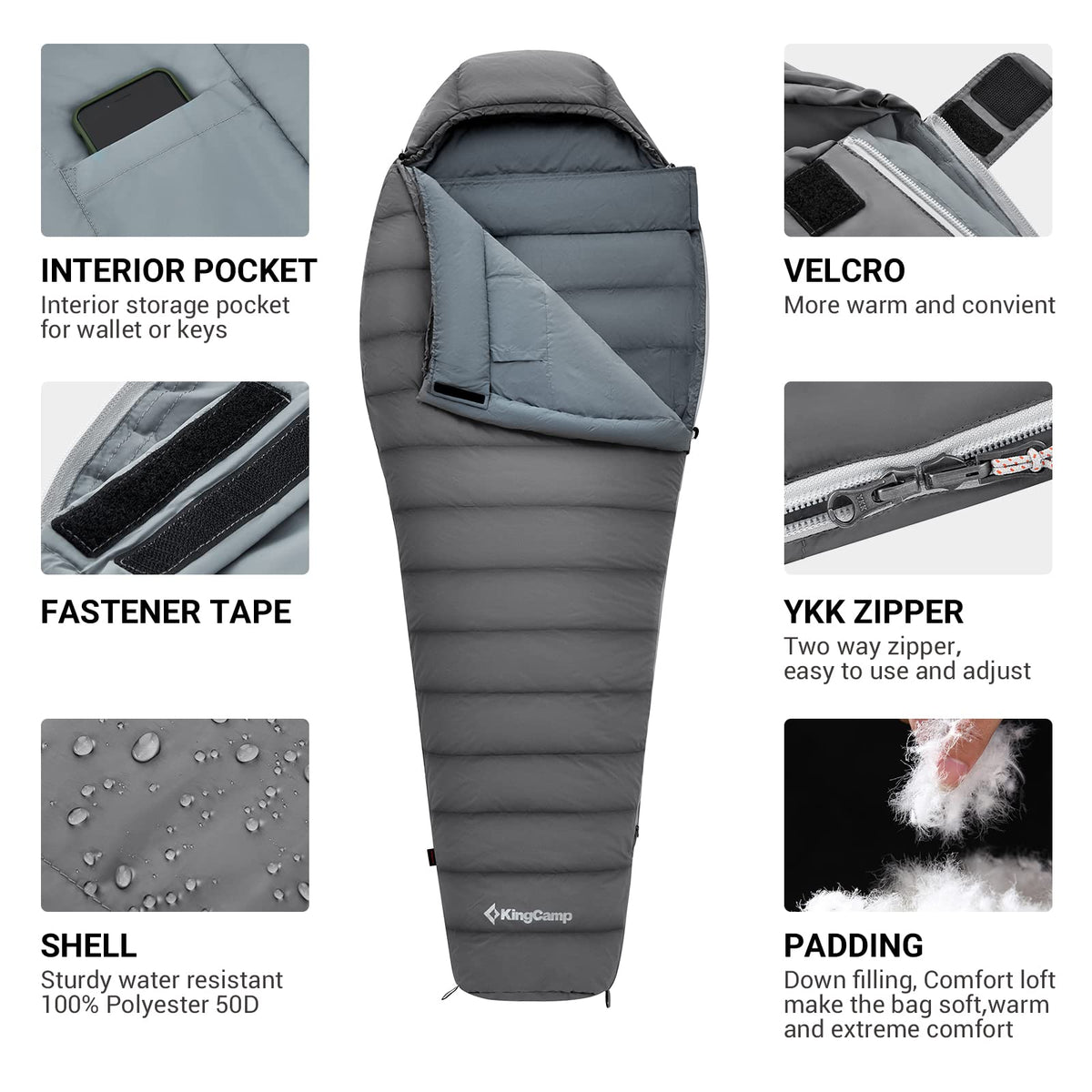 Saco de dormir tipo momia KingCamp PROTECTOR 400 Down 