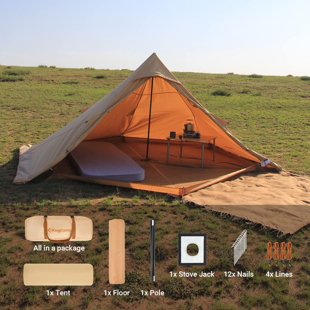 KingCamp TURINO Canvas Teepee Hot Tent with Stove Jack