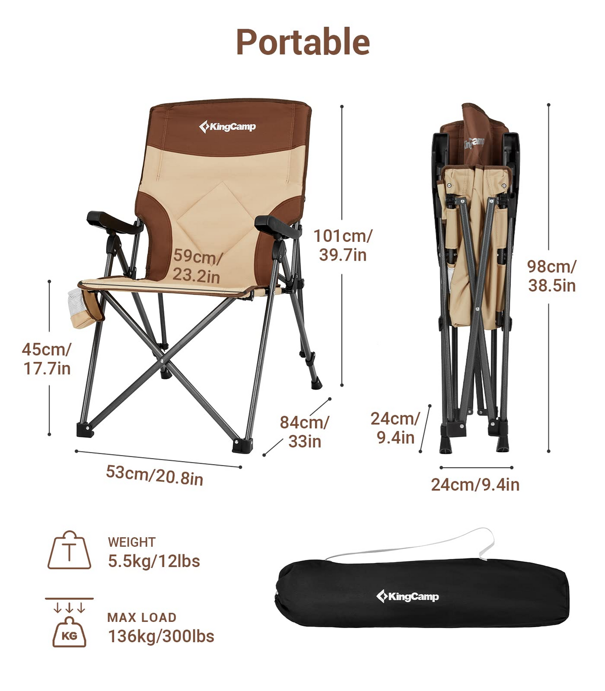 KingCamp Adjustble Heavy Duty Camping Chairs