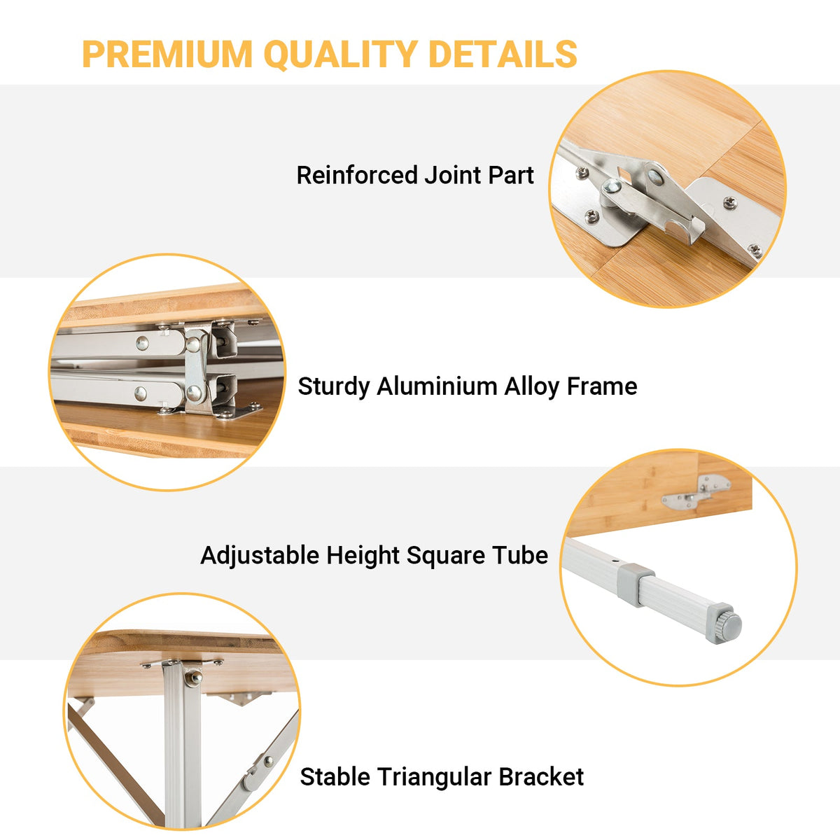 KingCamp Bamboo Three Heights 6 People Folding Table