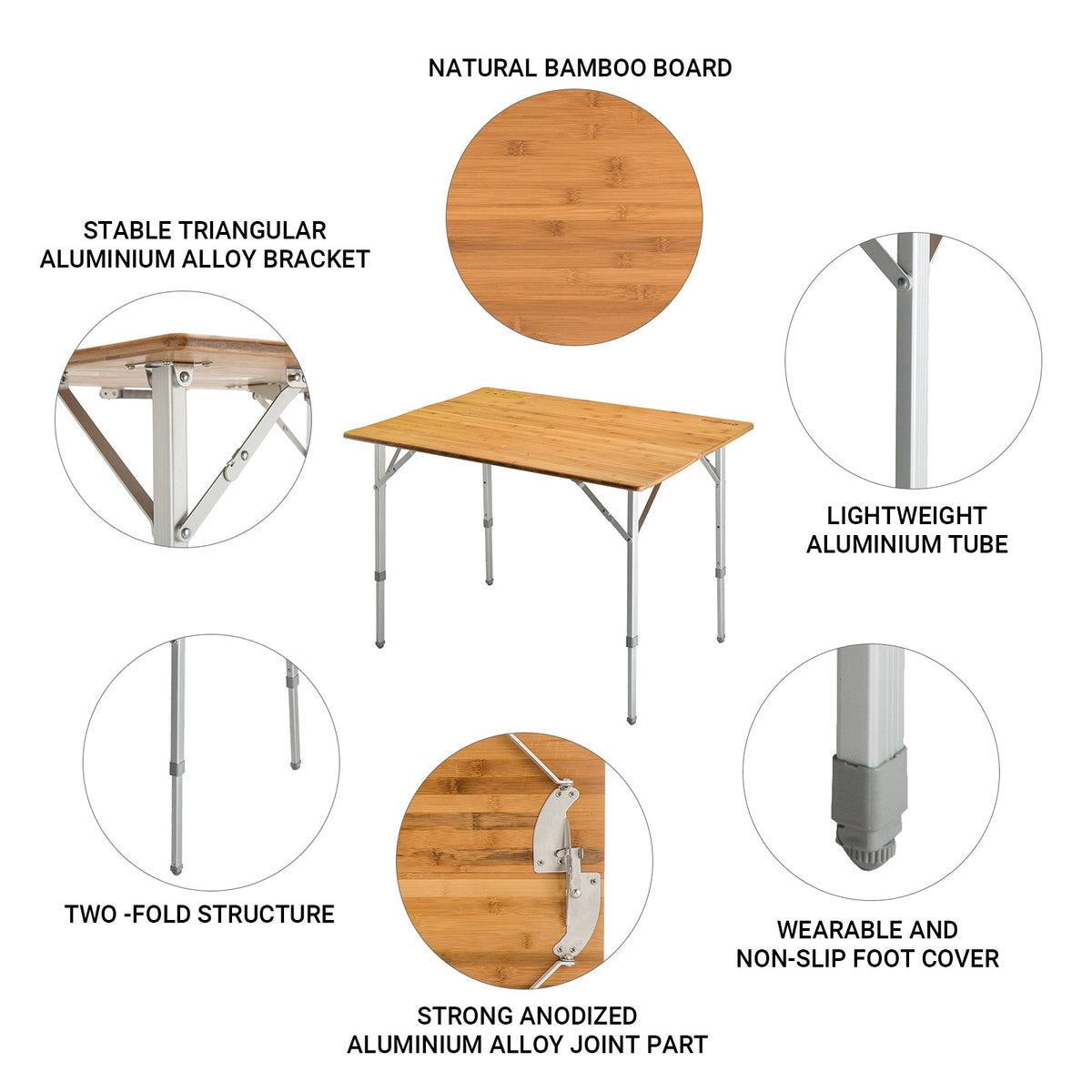 KingCamp Bamboo Three Heights 4 People Folding Table