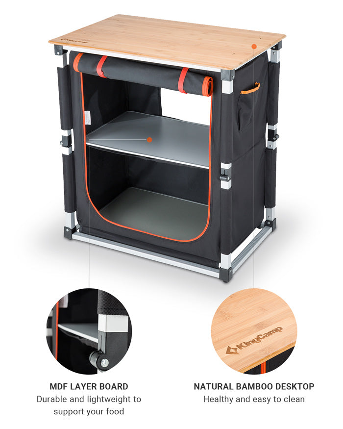 Camp kitchen with bamboo desktop